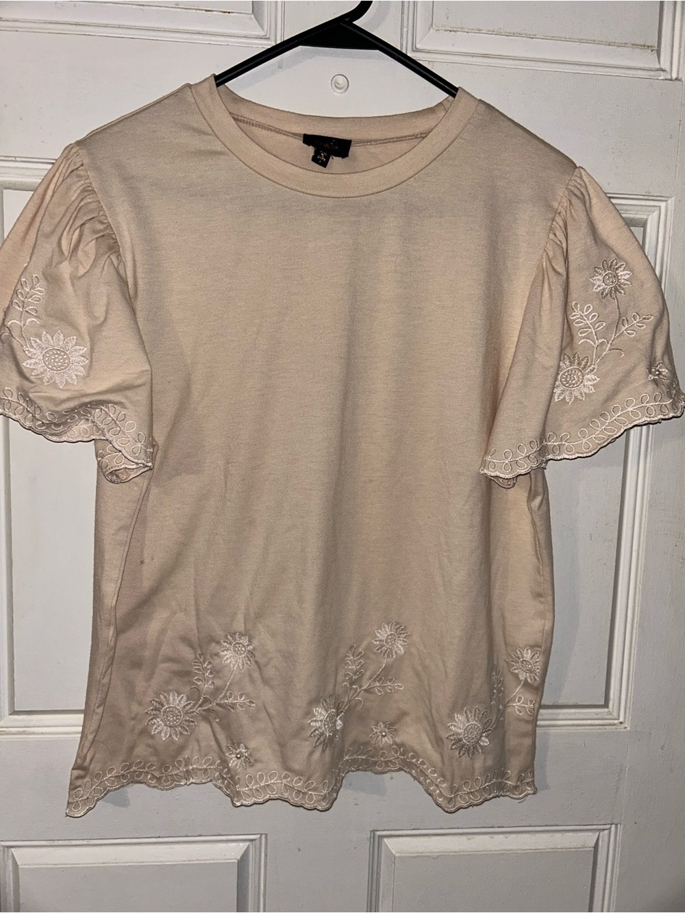One Teaspoon Cream Embroidered Flutter Sleeve Tee